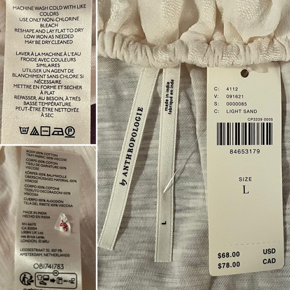 Anthropologie Sheer Polka Dot Ruffle One Shoulder Top Cotton Long Sleeve Cream L - Picture 10 of 11